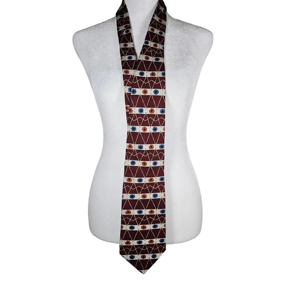 Vintage GUESS Men's Tie 100% Silk Red Orange‎ Blue Floral Abstract - Picture 1 of 4